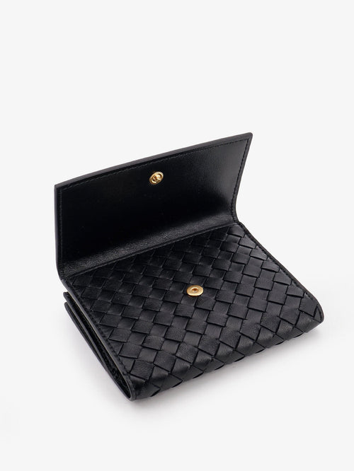 Bottega Veneta Bi-fold Intrecciato wallet with zip - Black-Gold
