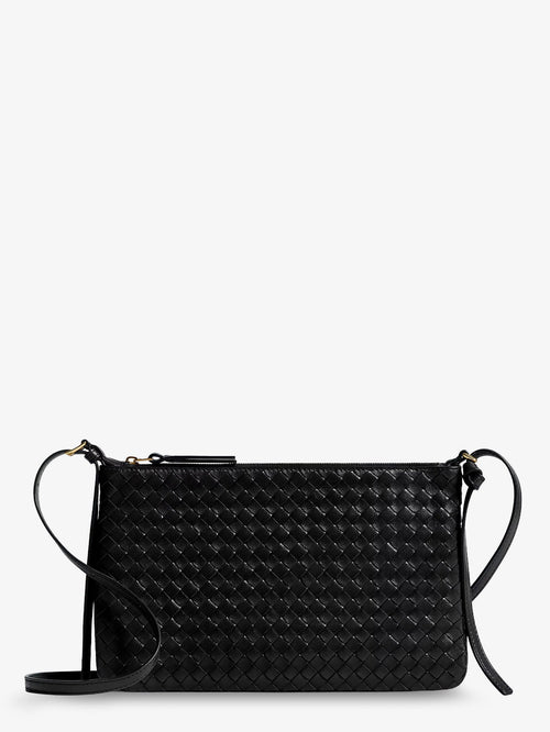 Bottega Veneta Pochette Intrecciato Piccolo medium with shoulder strap - Black-Brass Vibrato
