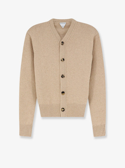 Bottega Veneta Cashmere blend cardigan with Intrecciato logo patch - Wax