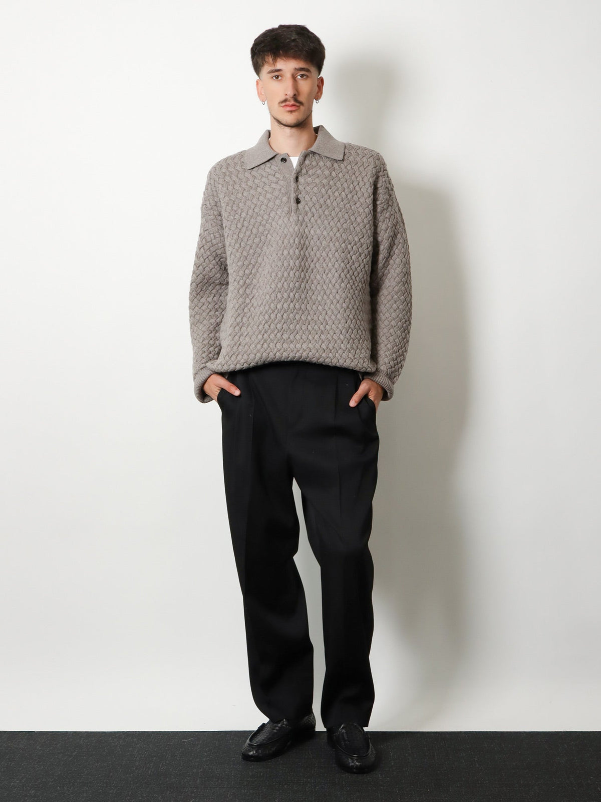 Bottega Veneta Wool sweater with Intrecciato motif - Riverbed Melange