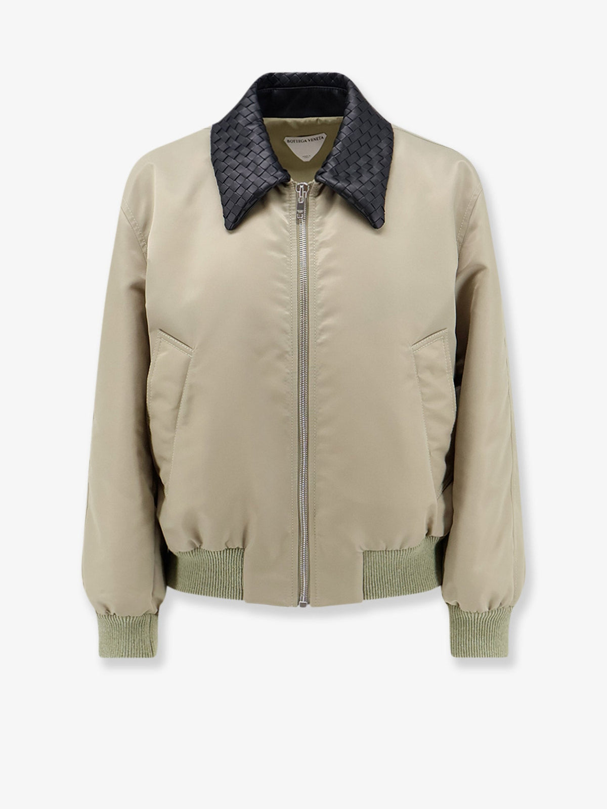Bottega Veneta Nylon blouson with Intrecciato leather collar - Tarragon