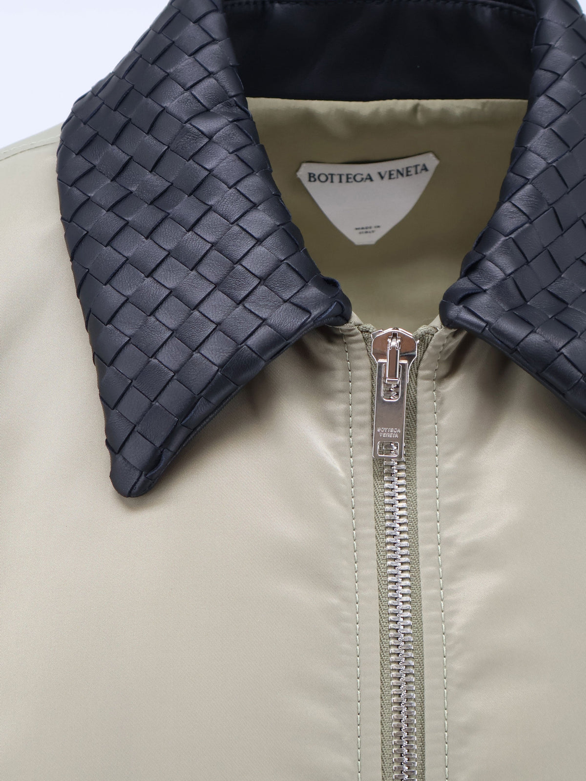 Bottega Veneta Nylon blouson with Intrecciato leather collar - Tarragon
