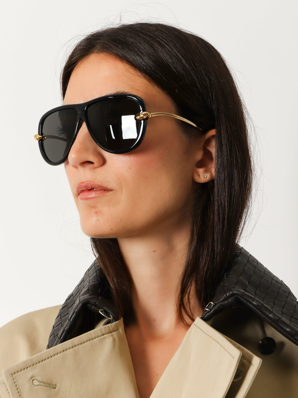 Bottega Veneta Knot Aviator Acetate Sunglasses - Black-Gold-Grey