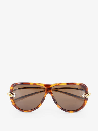 Bottega Veneta Knot Aviator Acetate Sunglasses - Havana-Gold-Brown