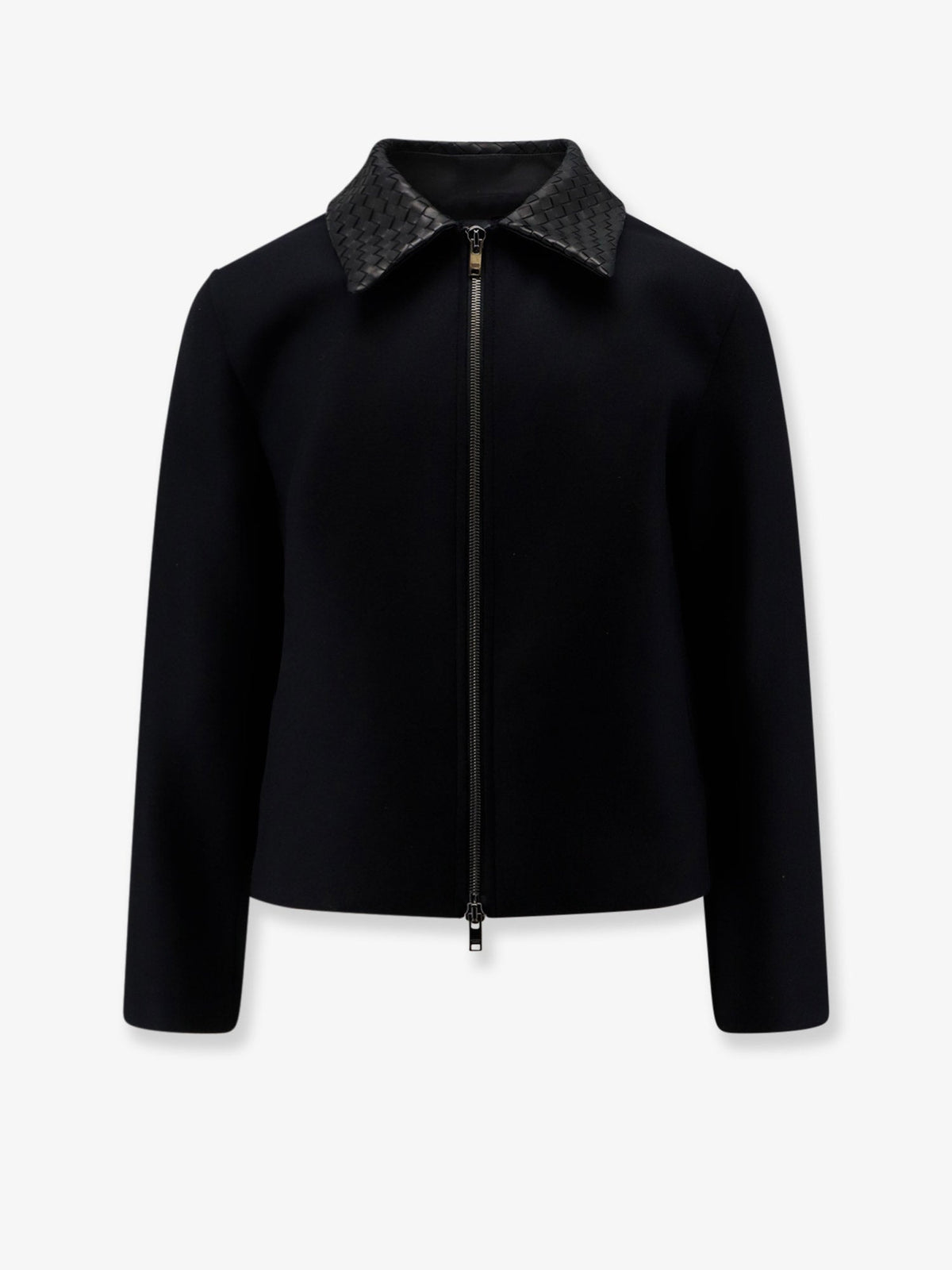 Bottega Veneta Wool jacket with leather collar with Intrecciato motif - Doubleblack
