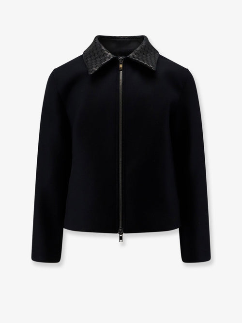 Bottega Veneta Wool jacket with leather collar with Intrecciato motif - Doubleblack