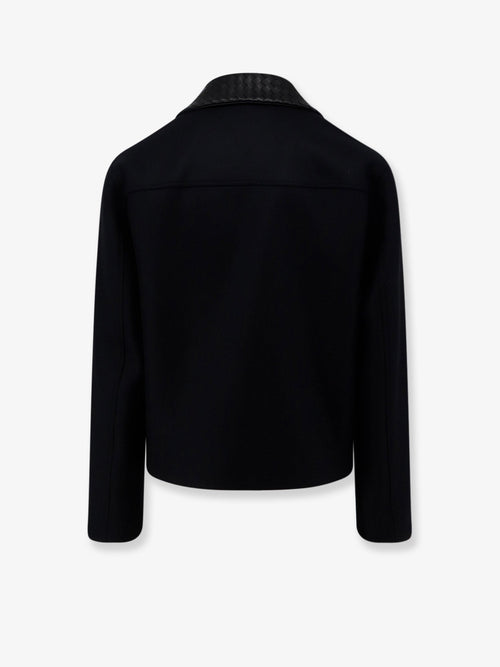 Bottega Veneta Wool jacket with leather collar with Intrecciato motif - Doubleblack