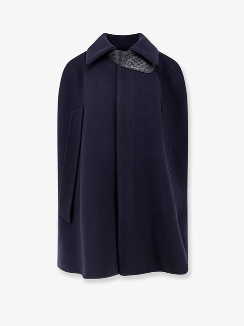 Bottega Veneta Wool and cashmere cape with Intrecciato leather detail - Midnightblue
