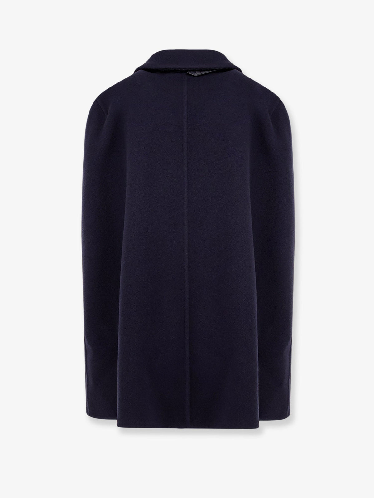 Bottega Veneta Wool and cashmere cape with Intrecciato leather detail - Midnightblue