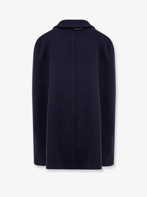Bottega Veneta Wool and cashmere cape with Intrecciato leather detail - Midnightblue