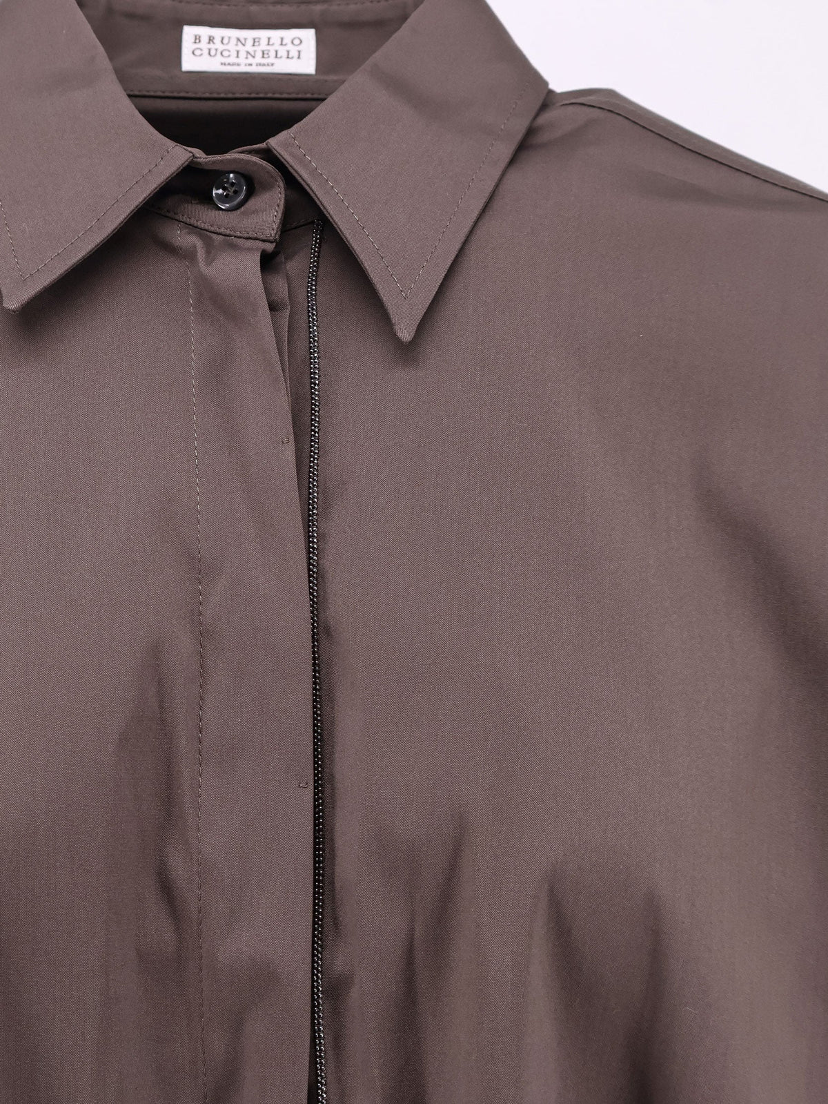 Brunello Cucinelli Cotton blend shirt with Shiny Trim - Chocolate