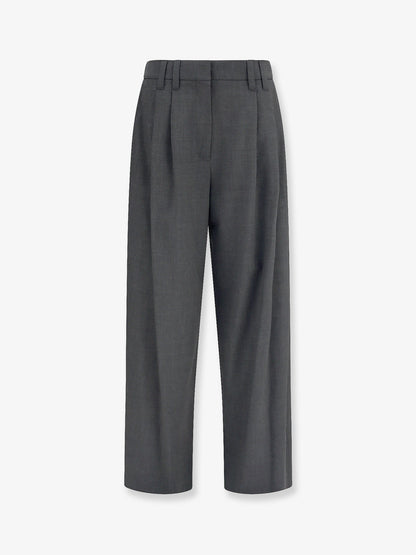Brunello Cucinelli Stretch virgin wool blend trousers with Monili detail - Grigiolignite