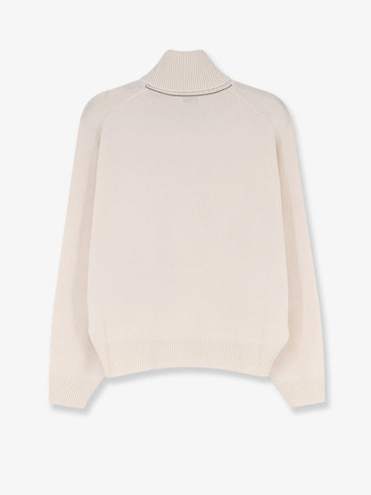 Brunello Cucinelli Cashmere turtleneck with Monili detail on the back - English White