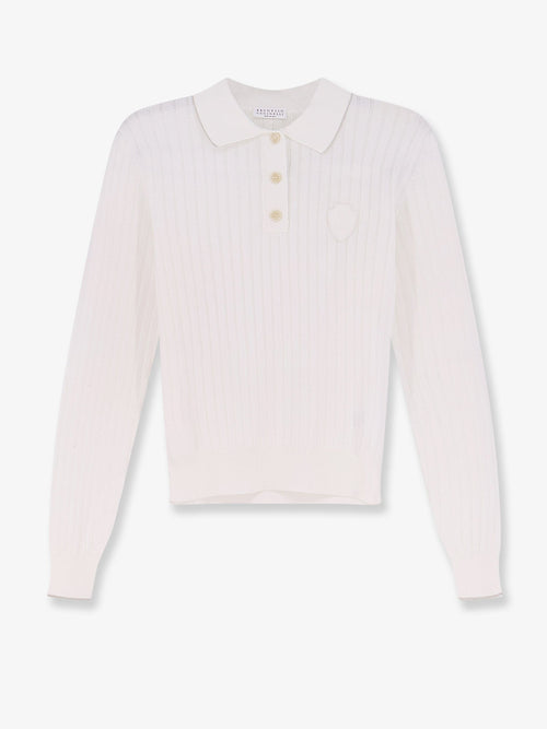 Brunello Cucinelli Cotton polo shirt with embroidered logo on the front - Platino