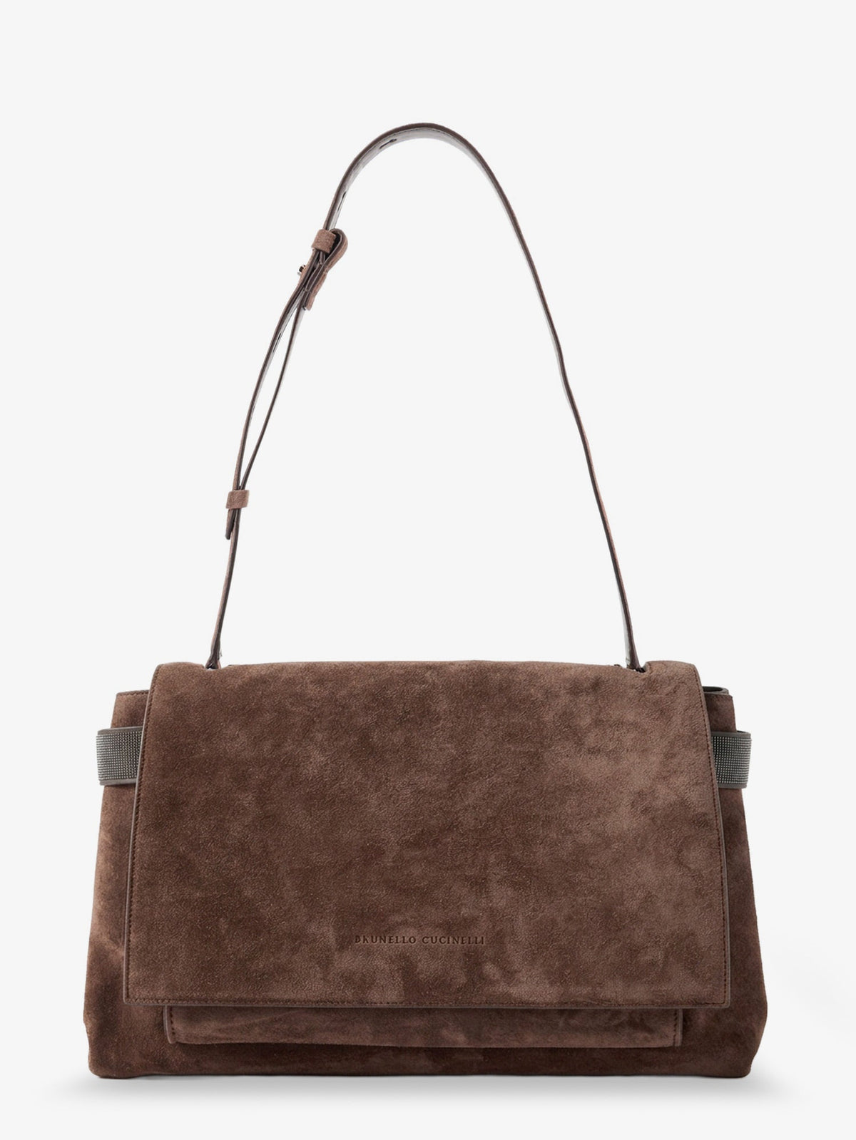 Brunello Cucinelli Suede crossbody bag with Monili details - Espresso