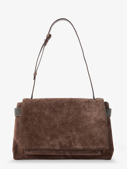 Brunello Cucinelli Suede crossbody bag with Monili details - Espresso