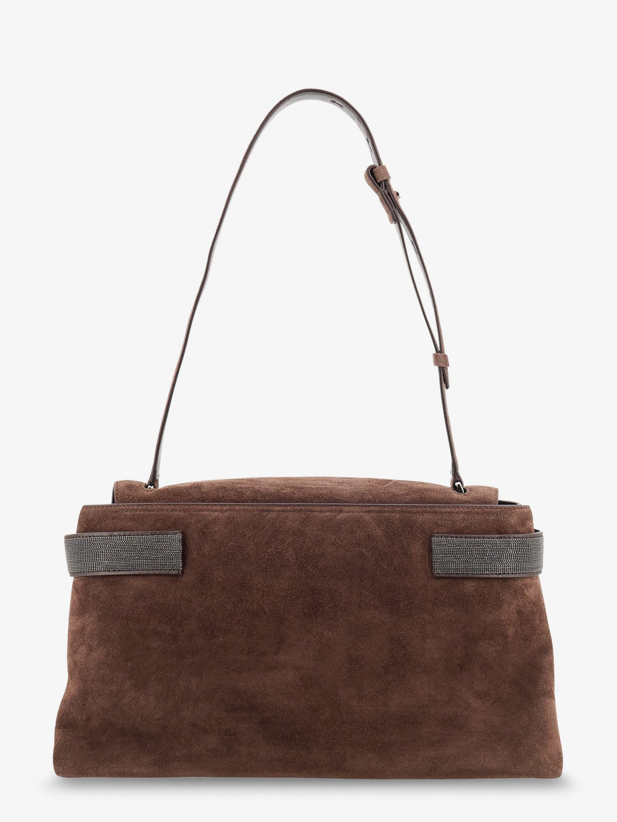 Brunello Cucinelli Suede crossbody bag with Monili details - Espresso