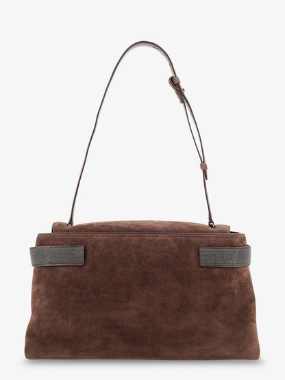 Brunello Cucinelli Suede crossbody bag with Monili details - Espresso
