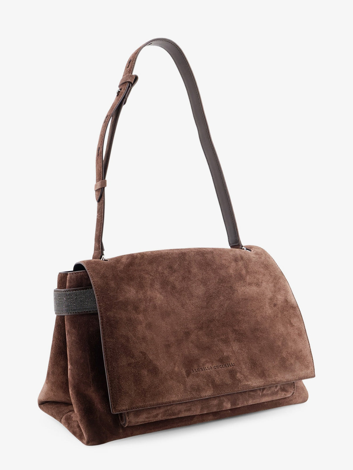 Brunello Cucinelli Suede crossbody bag with Monili details - Espresso
