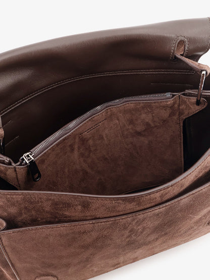 Brunello Cucinelli Suede crossbody bag with Monili details - Espresso