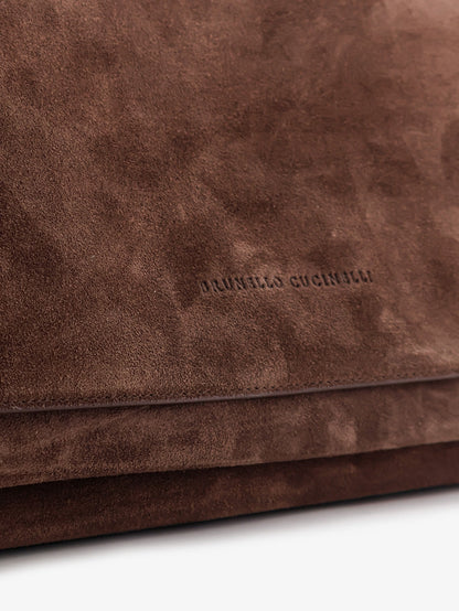 Brunello Cucinelli Suede crossbody bag with Monili details - Espresso