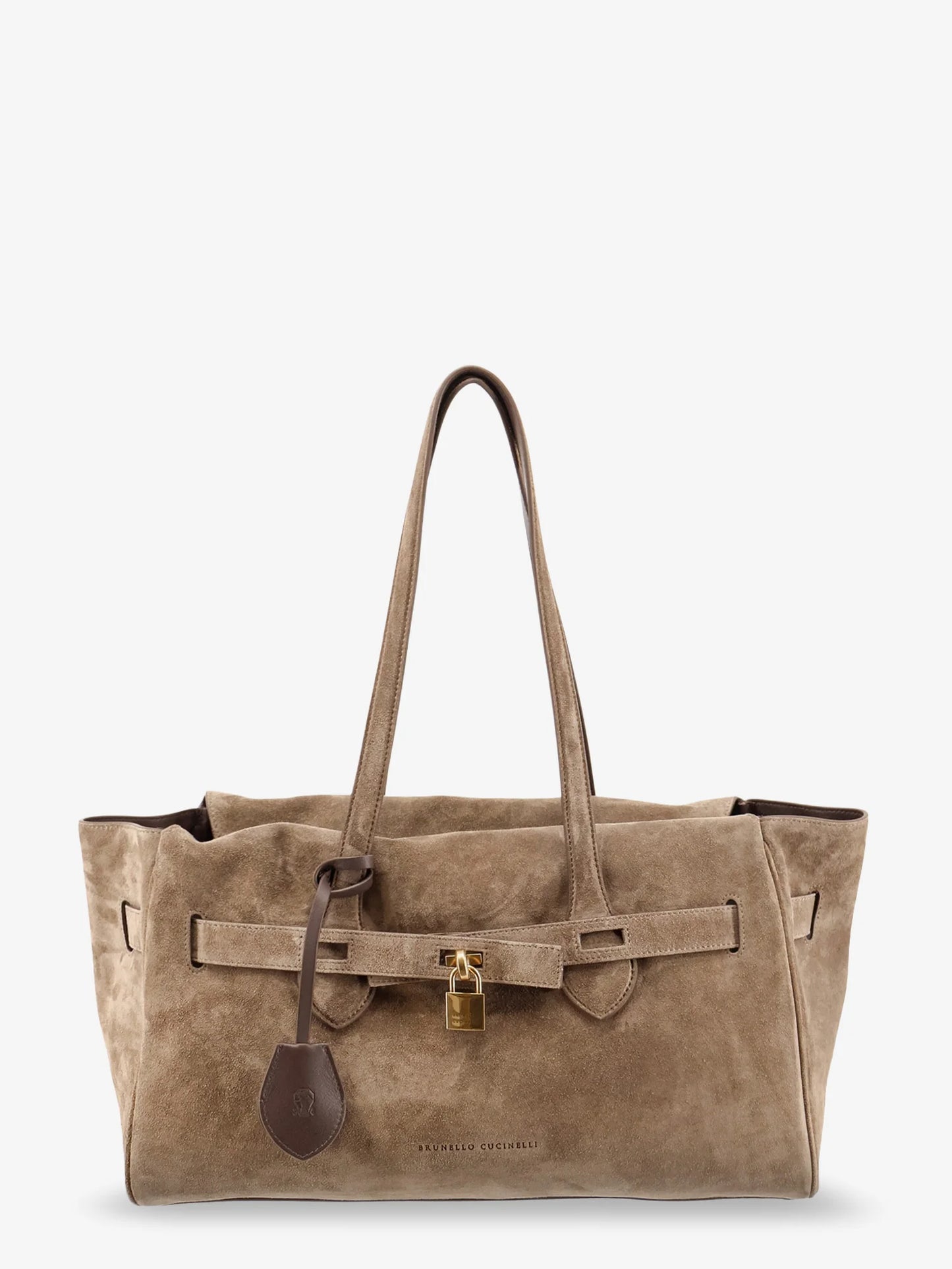 BRUNELLO CUCINELLI - Suede shoulder bag with logo padlock detail