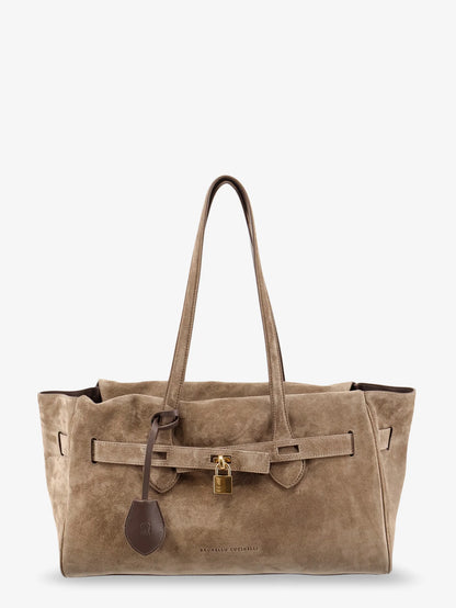 BRUNELLO CUCINELLI - Suede shoulder bag with logo padlock detail