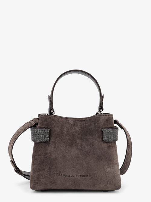 Brunello Cucinelli Suede crossbody bag with Monili detail - Pepe