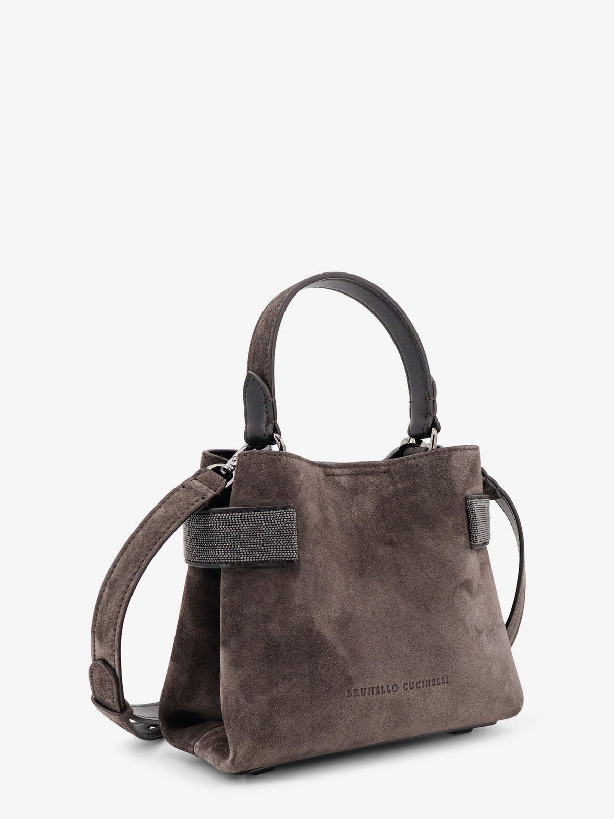 Brunello Cucinelli Suede crossbody bag with Monili detail - Pepe