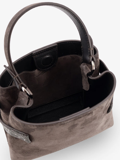 Brunello Cucinelli Suede crossbody bag with Monili detail - Pepe