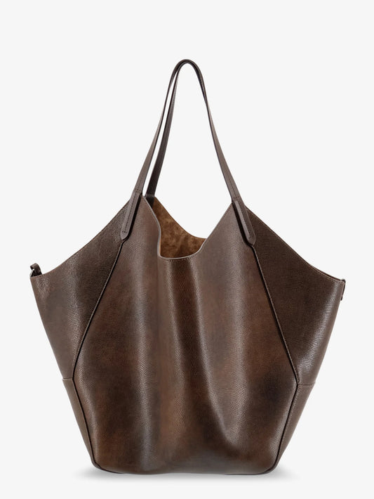 Brunello Cucinelli Leather Shopping Bag With Side Monili Detail