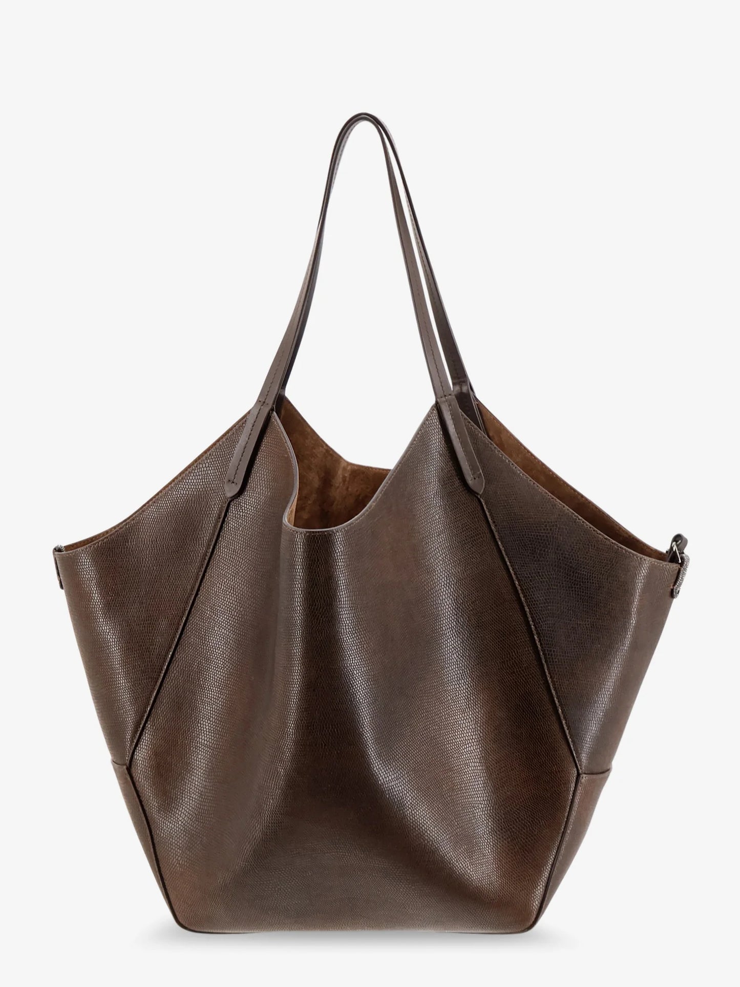 BRUNELLO CUCINELLI - Leather shopping bag with side Monili detail