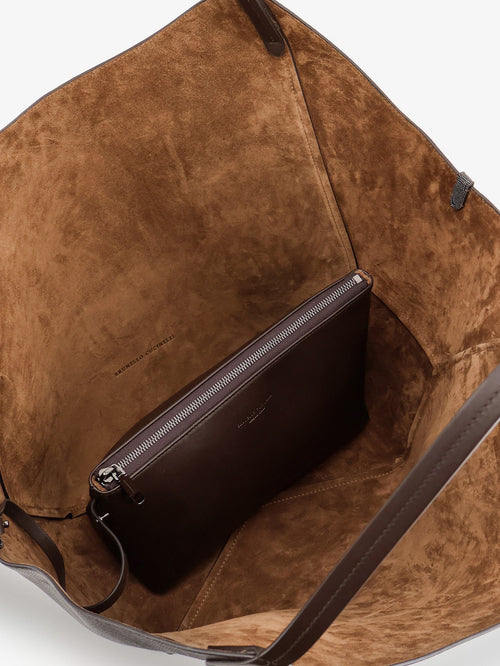 Brunello Cucinelli Leather shopping bag with side Monili detail - Testa Moro