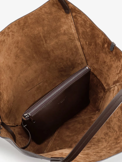 BRUNELLO CUCINELLI - Leather shopping bag with side Monili detail