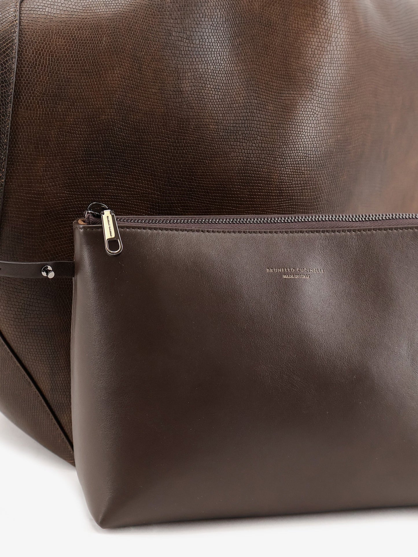 BRUNELLO CUCINELLI - Leather shopping bag with side Monili detail