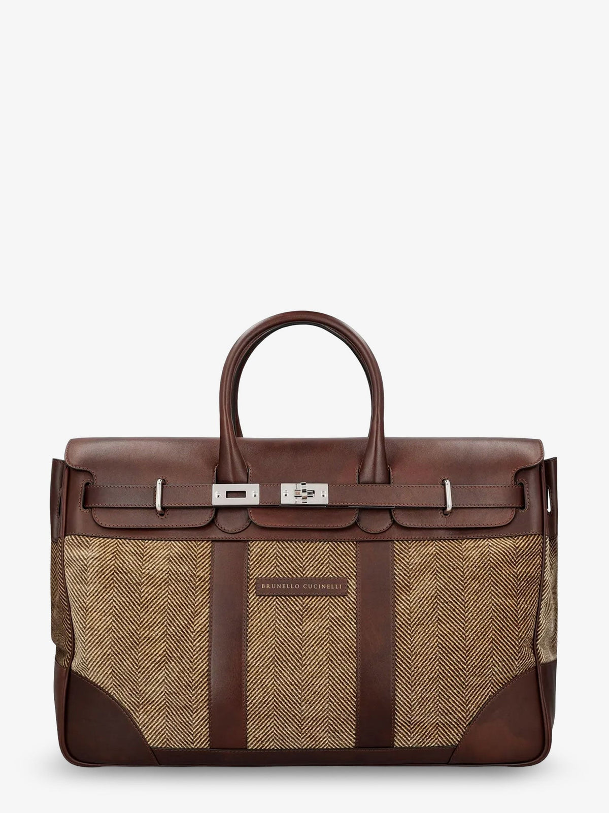 Brunello Cucinelli Country leather bag with chevron pattern - Brown