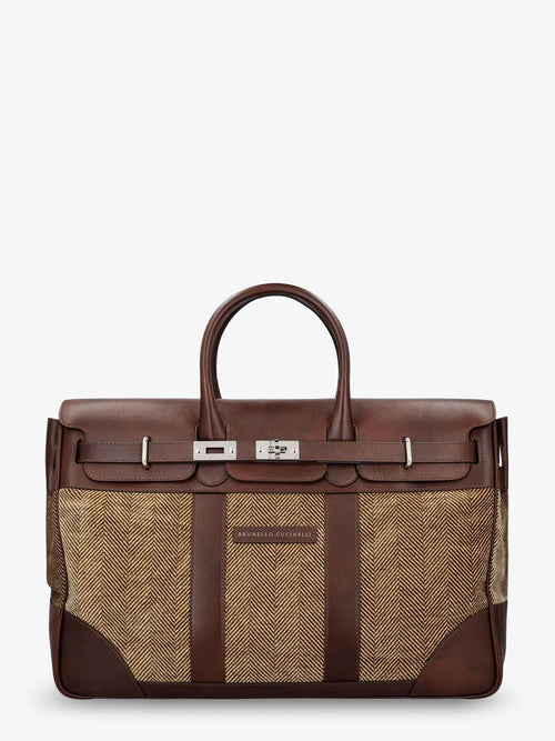 Brunello Cucinelli Country leather bag with chevron pattern - Brown