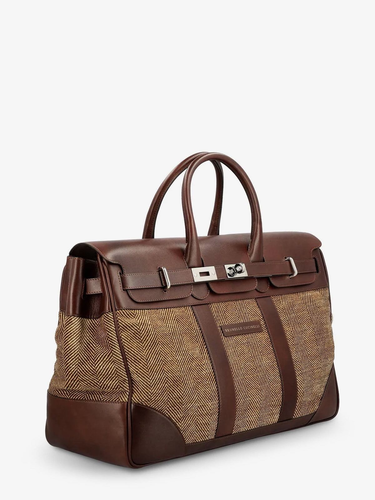 Brunello Cucinelli Country leather bag with chevron pattern - Brown