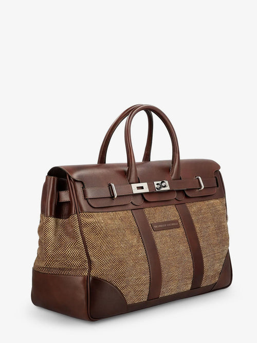 Brunello Cucinelli Country leather bag with chevron pattern - Brown