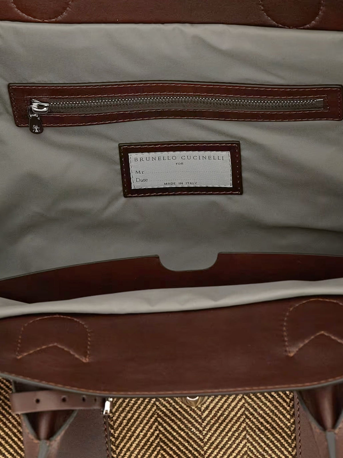 Brunello Cucinelli Country leather bag with chevron pattern - Brown