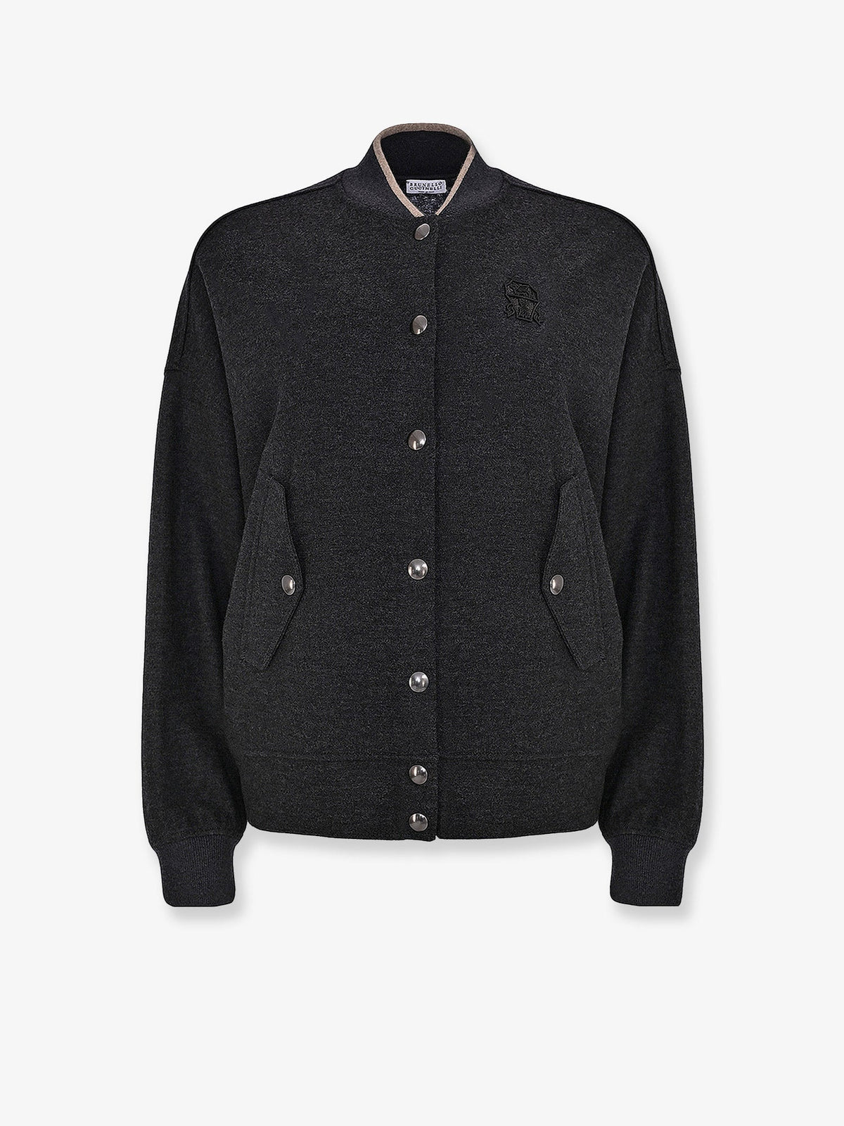 Brunello Cucinelli Cashmere interlock bomber jacket with logo - Lignitegrigioscuro