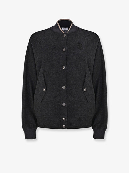Brunello Cucinelli Cashmere interlock bomber jacket with logo - Lignitegrigioscuro
