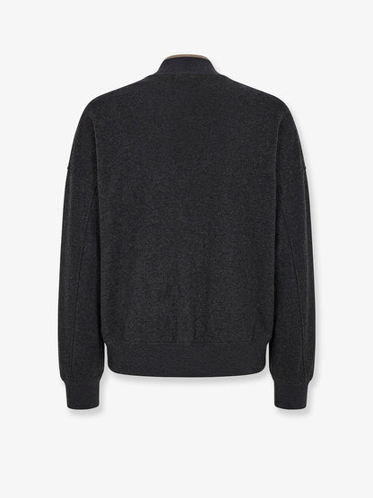 Brunello Cucinelli Cashmere interlock bomber jacket with logo - Lignitegrigioscuro