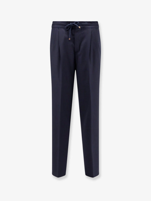 Brunello Cucinelli Virgin wool trousers with adjustable drawstring - Blucolorato