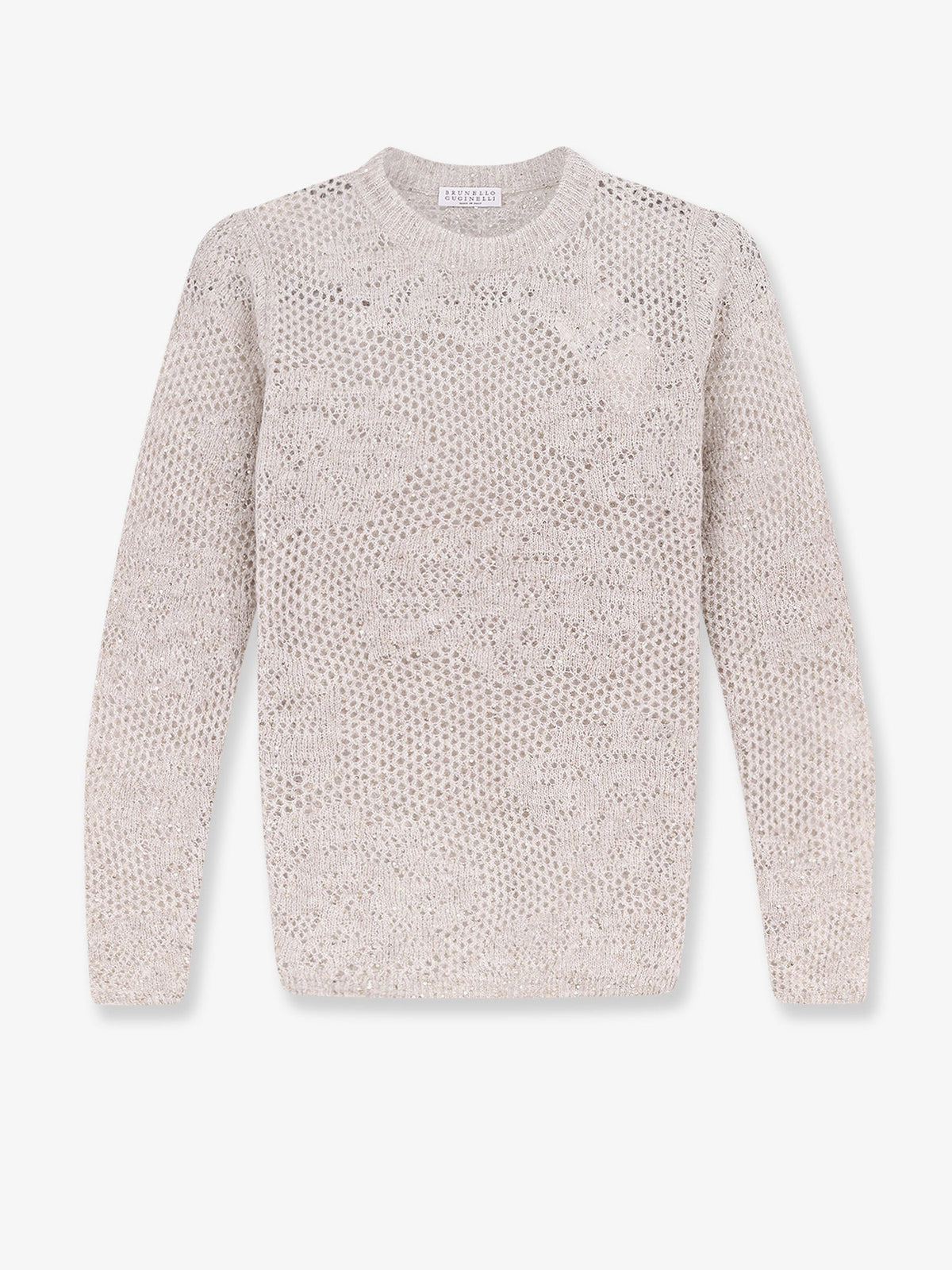 Brunello Cucinelli Mohair and virgin wool blend sweater with all-over Dazzling detail - Madreperla