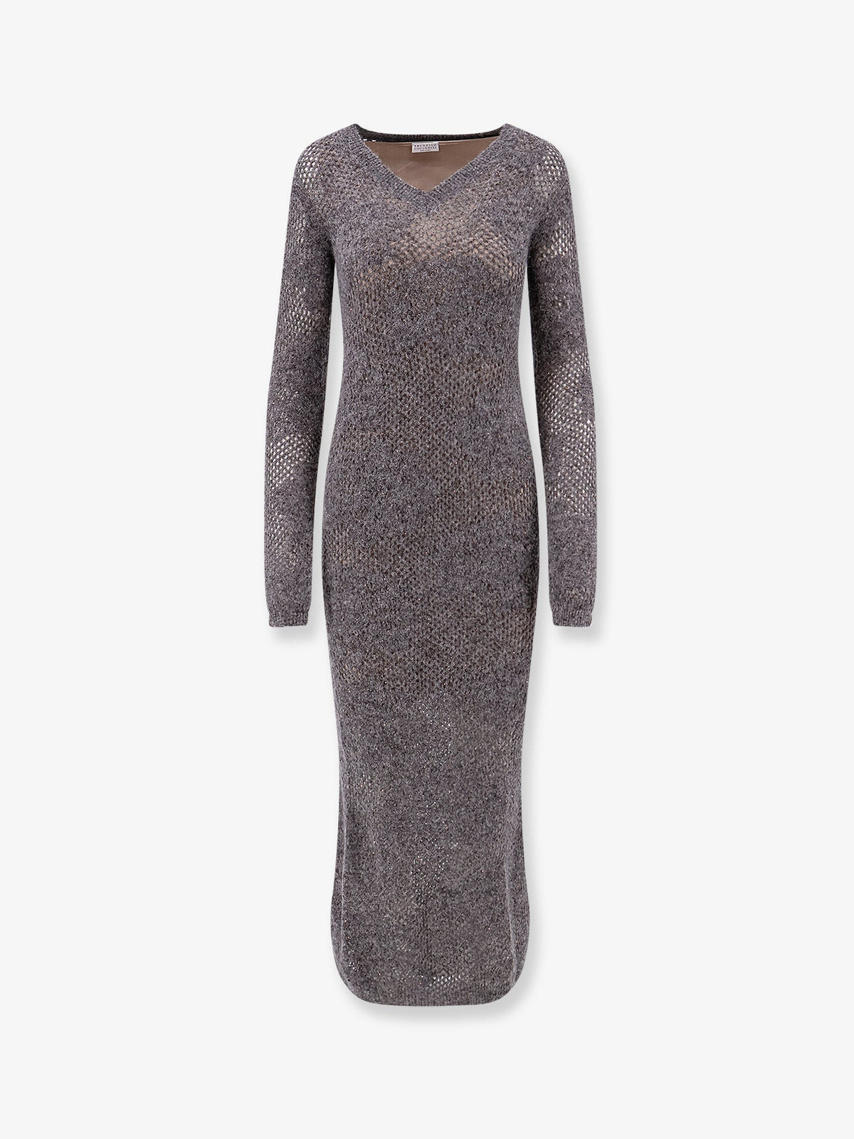 Brunello Cucinelli Flower Lace Sparkling mohair and virgin wool knit dress - Piombo