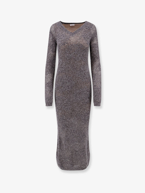 Brunello Cucinelli Flower Lace Sparkling mohair and virgin wool knit dress - Piombo