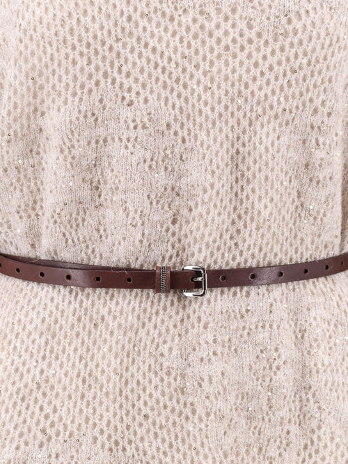 Brunello Cucinelli Mohair and wool blend long dress with all-over dazzling detail - Madreperla