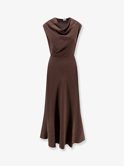 Brunello Cucinelli Flared Twill Fluid virgin wool dress - Chocolate