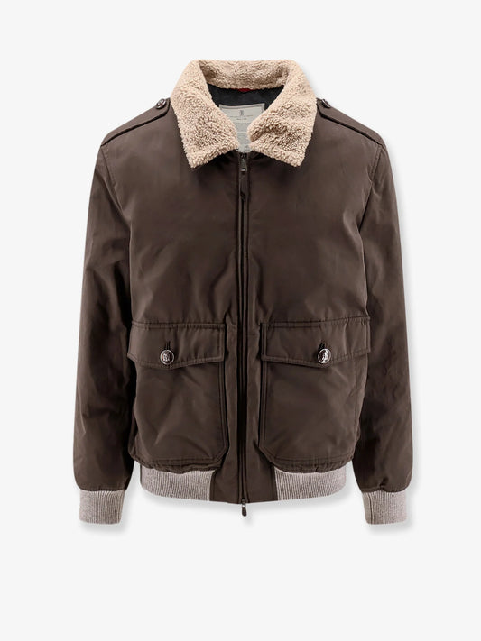 Brunello Cucinelli Cotton Blend Jacket With Fur Collar